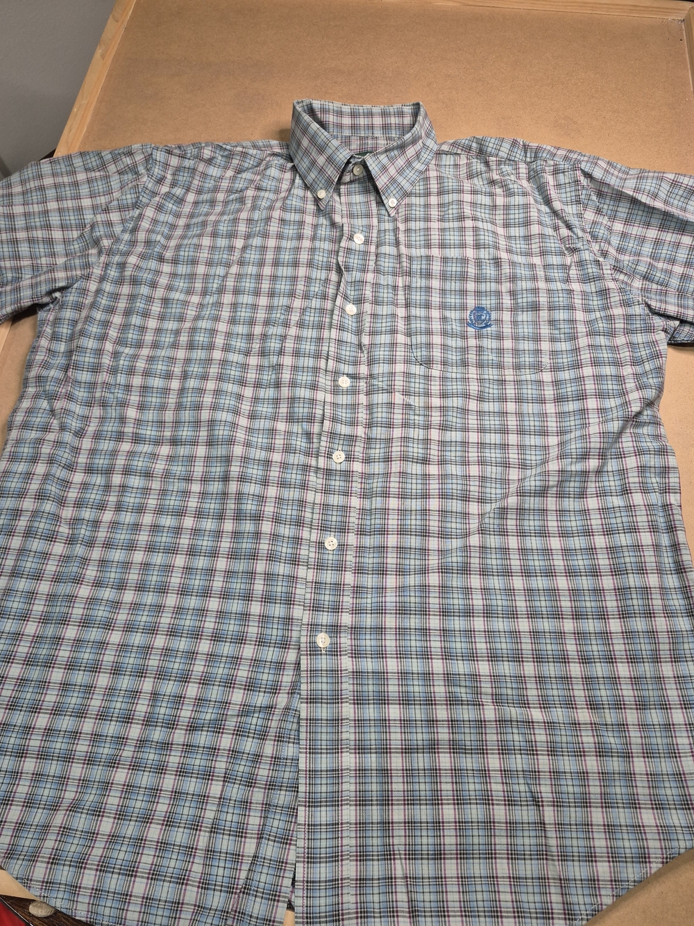 Hunt Club Blue and White Plaid Button-Down Shirt